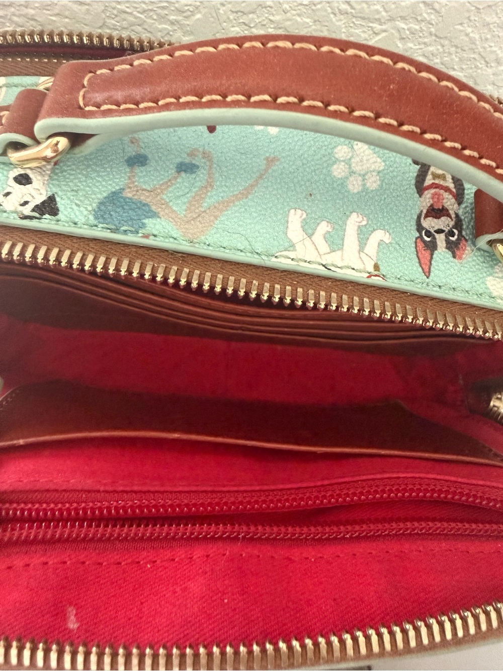 Dooney & Bourke Aqua Disney Dogs Crossbody with Brown Trim - Picture 4 of 8